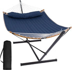 SUNCREAT Double Portable Hammock with Stand 2 Person Hammock with Curved Spreader Bar