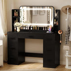 Furmax Vanity Desk with Mirror, LED Lights and Power Outlet Makeup Vanity Table