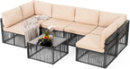 Pamapic 7-Piece Outdoor Sectional Furniture Set, All-Weather Wicker Patio Sofa with Washable Cushions, Gray Waterproof Rattan Conversation Set for Backyard, Poolside, Garden (Gray Cushions)
