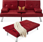 Best Choice Products Faux Leather Upholstered Modern Convertible Futon, Adjustable Folding Sofa Bed