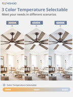 ZMISHIBO 72 inch Large Ceiling Fans with Lights and Remote, Indoor/Outdoor Black Modern Ceiling Fan for Kitchen Living Room Patio, 6 Speed Reversible Quiet DC Motor, 3 CCT, Dual Finish 8 Blades