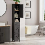 Homhedy 67 H Tall Bathroom Storage Cabinet with 2 Barn Doors and 1 Drawer Narrow Storage Unit