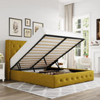 Allewie Queen Size Lift Up Storage Bed Modern Wingback Headboard Hydraulic Support