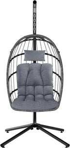 SWITTE Egg Chair Outdoor with Stand Indoor Wicker Hanging Egg Swing Chair with Cushion