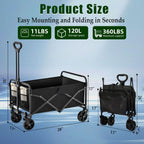 Foldable 4-wheel cart, foldable, 37 inches long, 480 lb capacity, heavy-duty beach cart, shopping cart with wheels