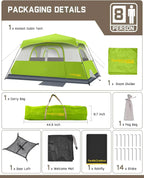 Portable camping tent for 4/6/8/10 people with instant cabin and rainproof and windproof
