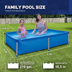 Honeydrill 6.2ft x 4.2ft x 16.5in Rectangular Metal Frame Above Ground Swimming Pool for Family, Blue