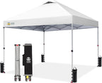 Crown Shades 10x10 Pop Up Canopy - Beach Tent with One Push Setup - Outdoor Sun Shade for Events, Parties, Camping - Gazebo with STO-N-Go Cover Bag, Silver Coated Top, 3 Height& 4 Sand Bags, Yellow