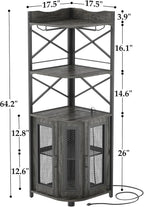 Corner bar cabinet with power socket, industrial style wine cabinet with LED light strip and glass rack, home five-layer wine cabinet bar unit, small space corner display cabinet
