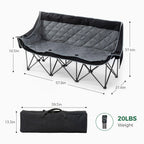 Oversized 3 Person Camping Chair Folding Padded Loveseat with Cup Holders and Carry Bag