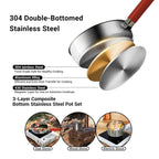 5 Piece Stainless Steel Camping Cookware Set with Colander and Travel Bag for 4 to 6 People