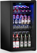 Beverage Refrigerator Cooler-120 Cans Freestanding Mini Fridge Cooler with Glass Door