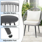 3 Piece Bistro Set Woven Rope Chair with Cushions All Weather Patio Conversation Set Side Table