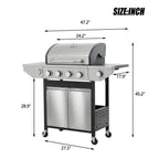 Highsound 4-Burner Propane Gas Grill with Side Burner, 51,000 BTU Outdoor Barbecue Grill, Stainless Steel BBQ Grill for Backyard Cooking, Black