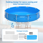 Costway Round Above Ground Swimming Pool Patio Frame Pool W/ Pool Cover Iron Frame Blue