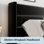 Allewie Queen Size Lift Up Storage Bed Modern Wingback Headboard Hydraulic Support