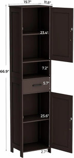Homhedy 67 H Tall Bathroom Storage Cabinet with 2 Barn Doors and 1 Drawer Narrow Storage Unit