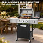 Segmart 4 Burner BBQ Propane Gas Grill with Side Burner, Stainless Steel 50,000 BTU Patio Barbecue Grill with Shelf, Gas Tank Hook, Towel Rack & Bottle Opener, Fits for Camping, Outdoor Cooking