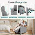 Swivel Rocking Recliner Chair with Extra Large Footrest High Back, Upholstered Glider Nursery Chair for Living Room, Bedroom & Nursery, Comfortable Deep Seat for Relaxation, Grey