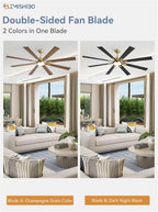ZMISHIBO 72 inch Large Ceiling Fans with Lights and Remote, Indoor/Outdoor Black Modern Ceiling Fan for Kitchen Living Room Patio, 6 Speed Reversible Quiet DC Motor, 3 CCT, Dual Finish 8 Blades