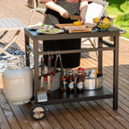 Royal Gourmet Dining Cart Table with Double-Shelf, Movable Stainless Steel Flattop Grill Cart, Hooks, Side Handle, Multifunctional PC3401B (Black)