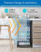 Beverage Refrigerator Cooler 126 Can Mini Fridge Glass Door for Drinks Soda Beer Wine Refrigerator