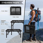 Tiagowell Lightweight Folding Grill Table with Mesh Desktop, Camping Table Folding Portable Camp Aluminum ,Picnic, Backyard, BBQ, Patio, Black