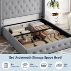 Allewie Queen Size Lift Up Storage Bed Modern Wingback Headboard Hydraulic Support