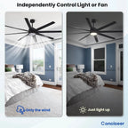 Modern Ceiling Fans with Lights, 72 Inch Ceiling Fan with Light and Remote, Bedroom Living Room Library Cafe Outdoor/Industrial,24W 3CCT Dimmable, 8 Blades 6 Speed Reversible Quiet DC Motor, Black