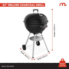 Megamaster – 22 Deluxe Charcoal Barbecue Grill with Adjustable Air Vent, Built-In Temperature Gauge, 368 SQ. In Cooking Area, Storage Rack, Portable Grill for Camping, Picnics, and More - 810-23003