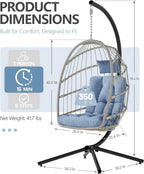 SWITTE Egg Chair Outdoor with Stand Indoor Wicker Hanging Egg Swing Chair with Cushion