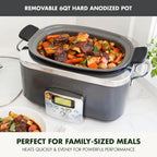 8-in-1 Programmable 6QT Electric Slow Cooker with Dishwasher-Safe Lid and Removable Base