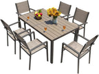 Homall Patio Dining Set 7 Pieces Outdoor Furniture Table and 6 Textilene Chairs Light Grey