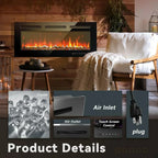EUHOMY 50 Inch Electric Fireplace Wall Recessed Adjustable Flame Color Fireplace Heater
