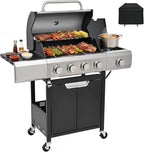 4-Burner Propane Gas Grill with Side Burner, 46,500 BTU Output Stainless Steel Grill