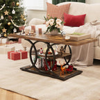GiftGo Rustic Style Coffee Table Storage Industrial Style Three Tier Centerpiece Living Room Table