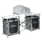 Costway Folding Portable Aluminum Camping Grill Table w/ Storage Organizer Windscreen Grey