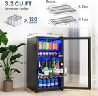 Beverage Refrigerator Cooler-120 Cans Freestanding Mini Fridge Cooler with Glass Door
