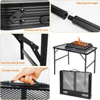 3FT Camping Folding Table with Adjustable Height(16.5/26), Black Metal Mesh Table with Carry Handle, Lightweight Portable Folding Grill Table for Camping Tailgating BBQ Picnic Indoor, up to 66 lbs