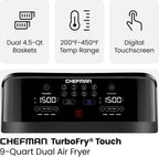 Chefman 6 Quart Dual Basket Air Fryer - Digital Touchscreen, Smart Sync Finish, Hi-Fry, Auto Shutoff, 2 Independent 3QT Nonstick Dishwasher-Safe Frying Baskets - Digital Double Air Fryer - Black