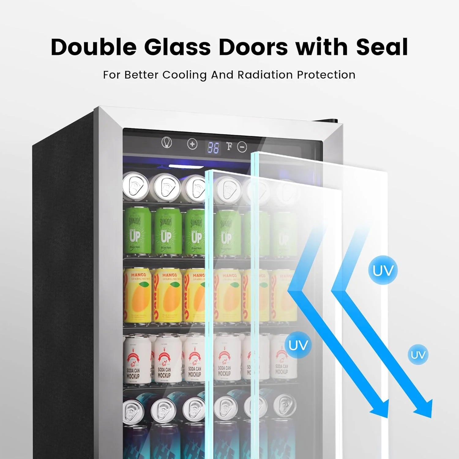 Beverage Refrigerator Cooler - 126 Can Mini Fridge Glass Door for Drinks Soda Beer Wine - Small Refrigerator for Office Bedroom Home Bar, 4 Adjustable Shelves, 3.2 Cu.Ft, Silver