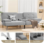Shahoo Modern Linen Upholstered Convertible Folding Futon Sofa Bed with Removable Armrests