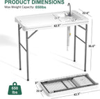 EVOKEDEN 42.5 Fish Cleaning Table w/ Sink, Folding Camping Table & Fish Cleaning Station w/ Measure Mark