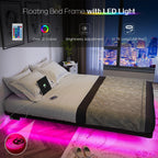 OLEVS Floating Bed Frame Queen Size with Smart LED Lights Modern Metal Platform Bed