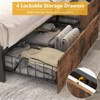 Lifezone Queen Bed Frame 2-Tier Storage Headboard Metal Platform Bed Frame 4 Storage Drawers