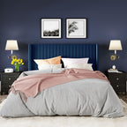 Allewie Full Size Velvet Bed Frame Vertical Channel Tufted Wingback Headboard Upholstered Bed