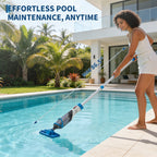 Kicctian Cordless Pool Vacuum, Handheld Pool Vacuum with Running Time up to 60-Minutes, Rechargeable Cleaner with Pole for Above Pools, Hot Tubs and Spas, Blue with LED Light