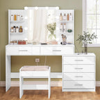 Quimoo Vanity Desk with Mirror & Lights, Makeup Vanity with 5 Drawers & Storage Shelves