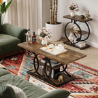 GiftGo Rustic Style Coffee Table Storage Industrial Style Three Tier Centerpiece Living Room Table