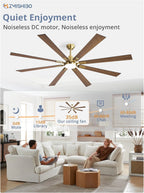 ZMISHIBO 72 inch Large Ceiling Fans with Lights and Remote, Indoor/Outdoor Black Modern Ceiling Fan for Kitchen Living Room Patio, 6 Speed Reversible Quiet DC Motor, 3 CCT, Dual Finish 8 Blades